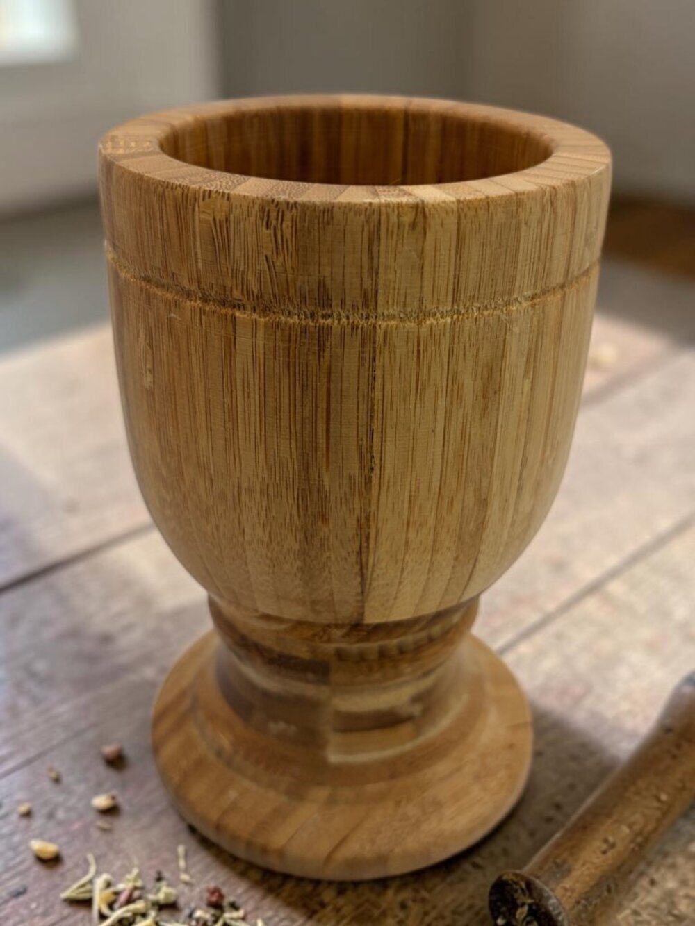 Handcrafted Bamboo Chalice Cup Wooden Goblet Pedestal Rustic 5.75"